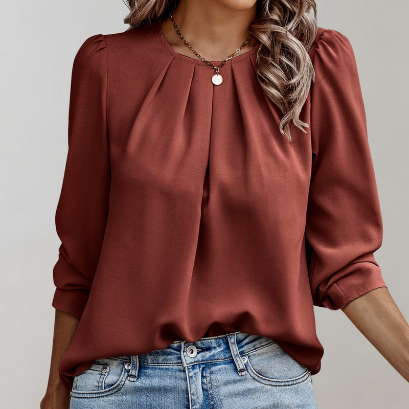 Emilia - Casual bluse med rund hals og lanterne lange ærmer