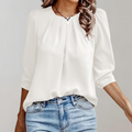 Emilia - Casual bluse med rund hals og lanterne lange ærmer