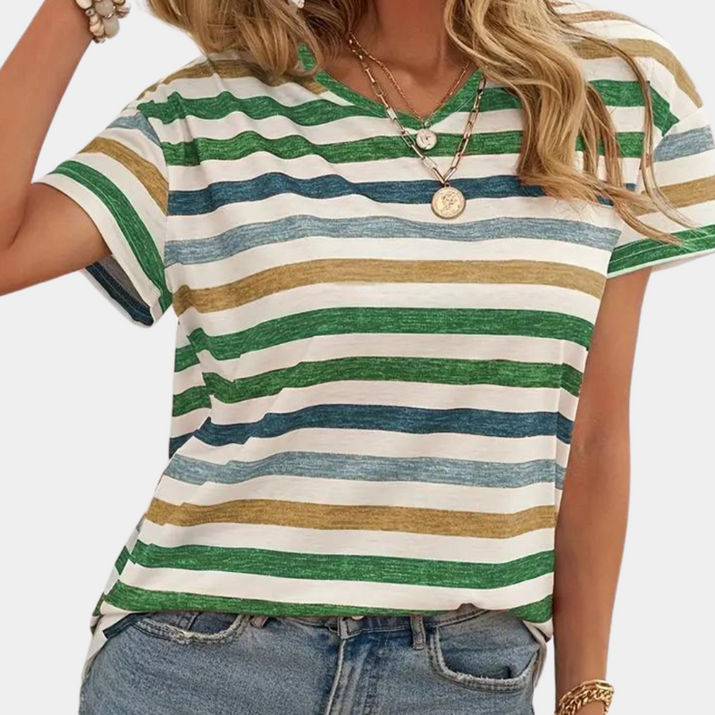 Isla - Casual stribet T-shirt med afslappet pasform og klassisk halsudskæring