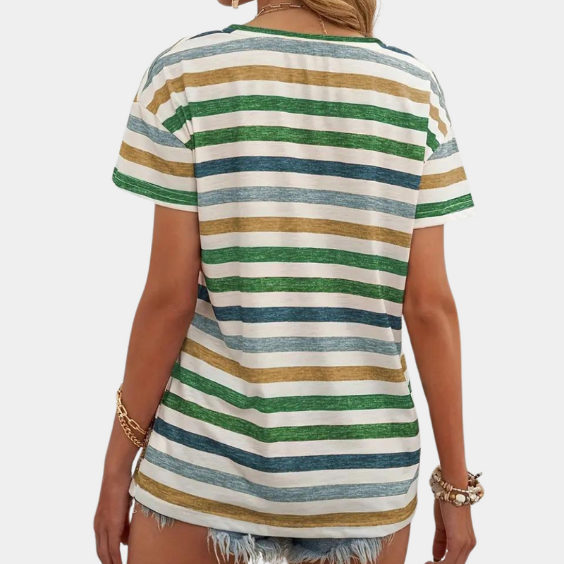 Isla - Casual stribet T-shirt med afslappet pasform og klassisk halsudskæring