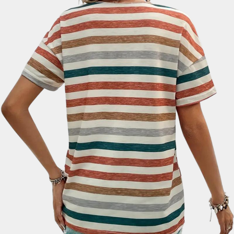 Isla - Casual stribet T-shirt med afslappet pasform og klassisk halsudskæring