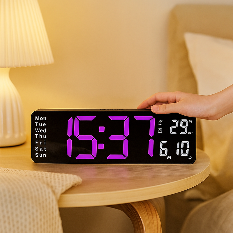 TimeGlow – LED Digital Vægur med Multifunktionelt Display og Fjernbetjening