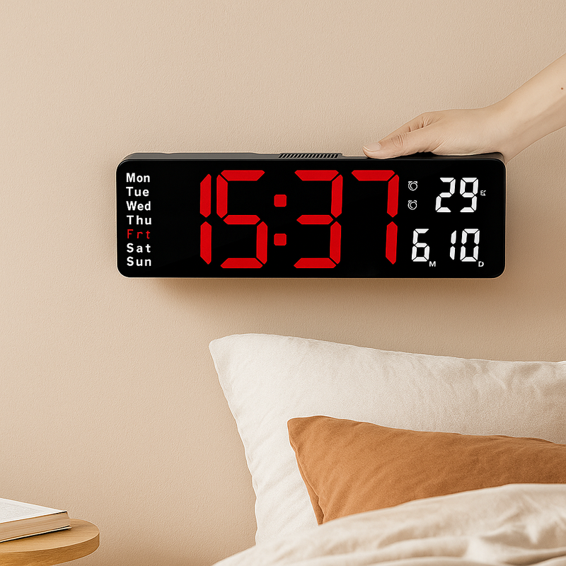 TimeGlow – LED Digital Vægur med Multifunktionelt Display og Fjernbetjening