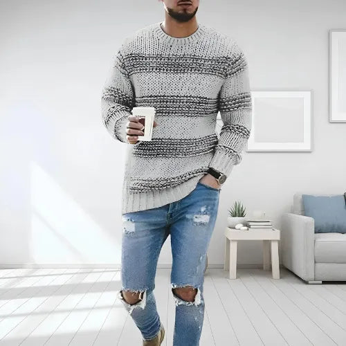 Andreas  - Langærmet sweater med blødt strik og trendy stribet mønster