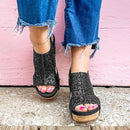 Sophia – Stilfulde vandresandaler med glittermønster og kileformet sål