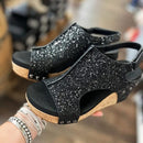 Sophia – Stilfulde vandresandaler med glittermønster og kileformet sål