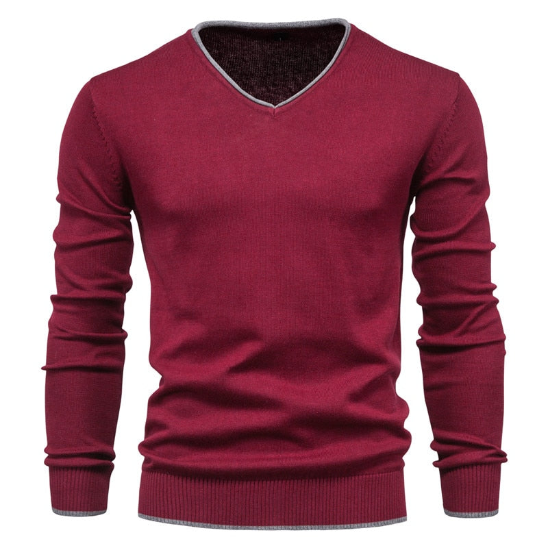 Henry - Slim passe V hals sweater med lange ærmer