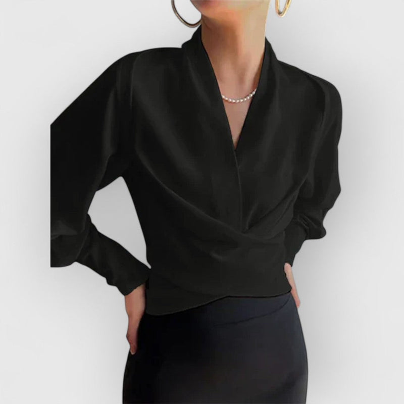 Marie – Elegant bluse med V hals og lange ærmer