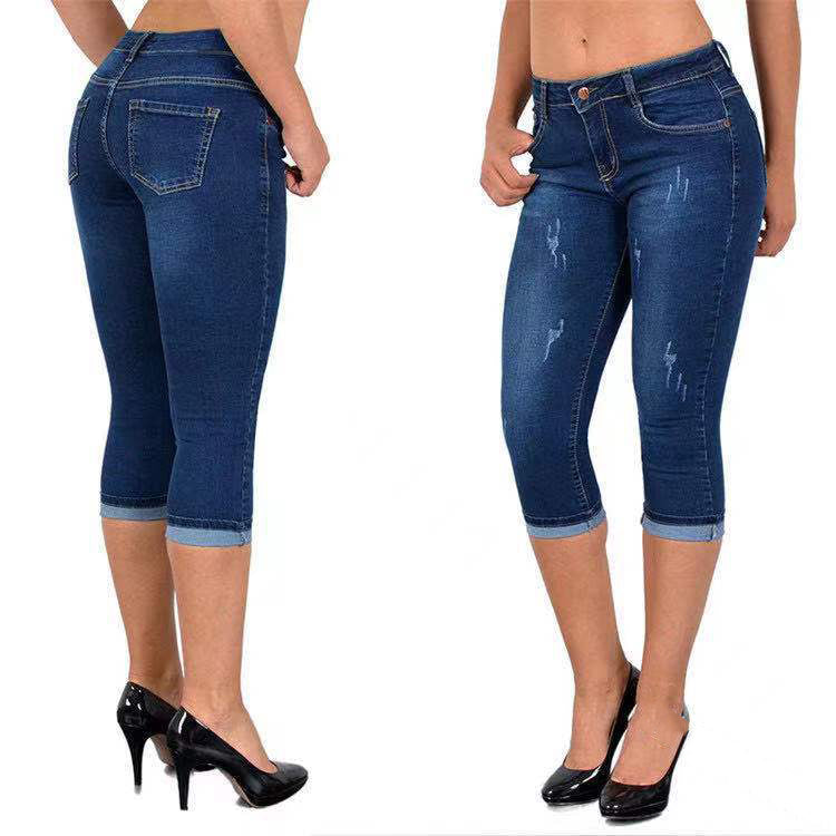 Jade - monterede beskårne jeans med supportdesign og baglomme