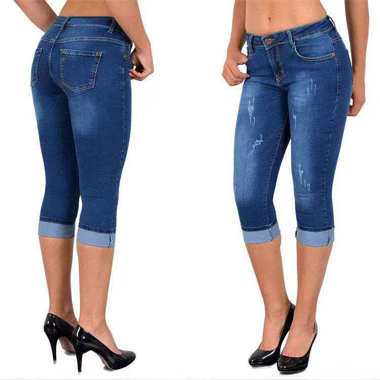 Jade - monterede beskårne jeans med supportdesign og baglomme