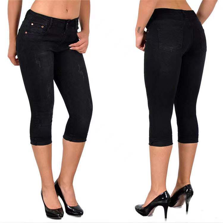 Jade - monterede beskårne jeans med supportdesign og baglomme
