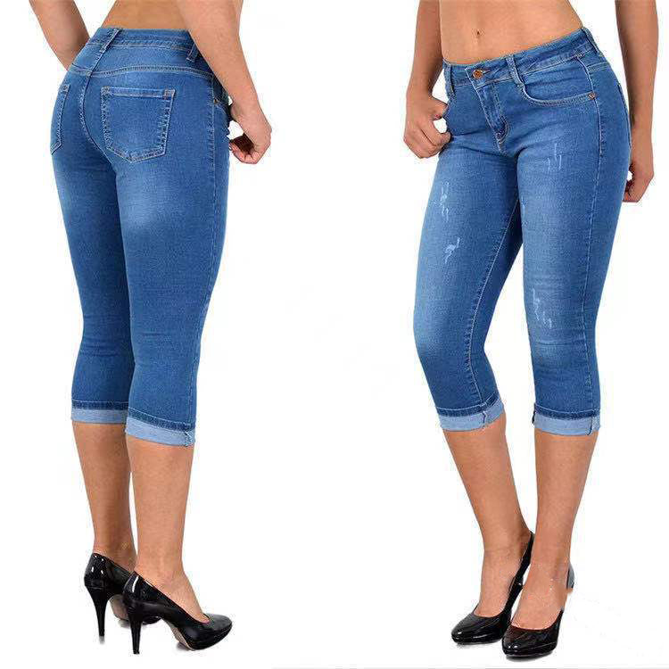 Jade - monterede beskårne jeans med supportdesign og baglomme