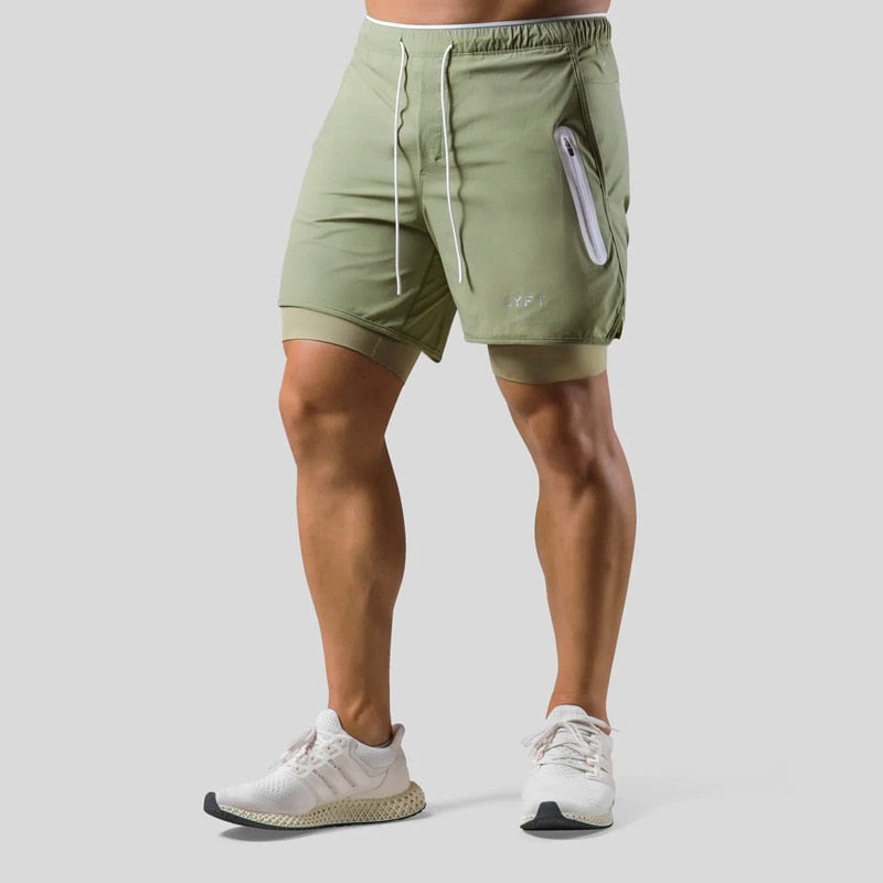 Jaxon – 2 i 1 sportsshorts med lynlåslommer og snøre i taljen
