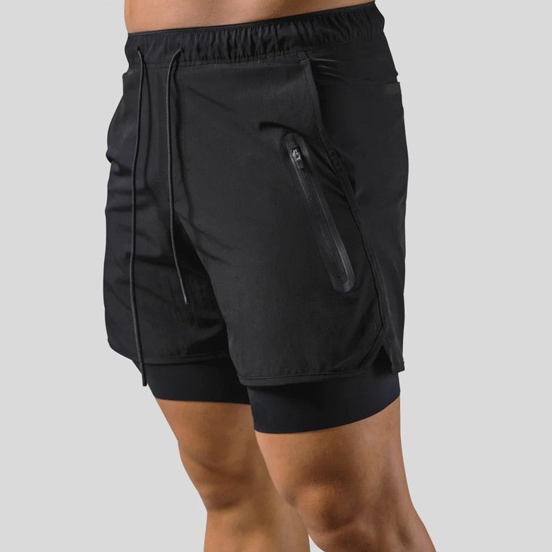 Jaxon – 2 i 1 sportsshorts med lynlåslommer og snøre i taljen