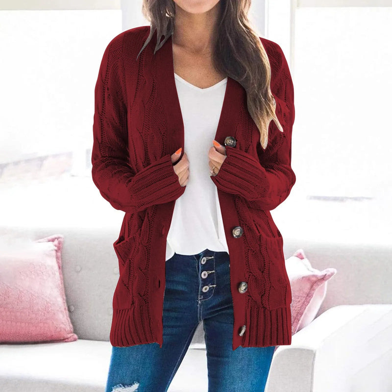 Laura – Moderne cardigan med lange ærmer og knaplukning