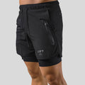 Jaxon – 2 i 1 sportsshorts med lynlåslommer og snøre i taljen