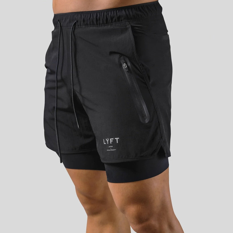 Jaxon – 2 i 1 sportsshorts med lynlåslommer og snøre i taljen