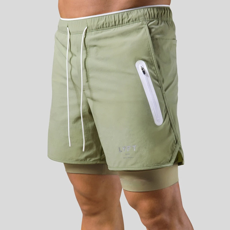 Jaxon – 2 i 1 sportsshorts med lynlåslommer og snøre i taljen