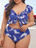Gabriella – Højtaljet bikinisæt med blomsterprint og flæsedesign