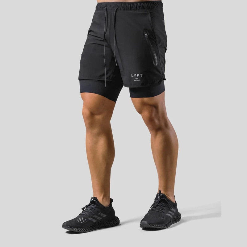 Jaxon – 2 i 1 sportsshorts med lynlåslommer og snøre i taljen
