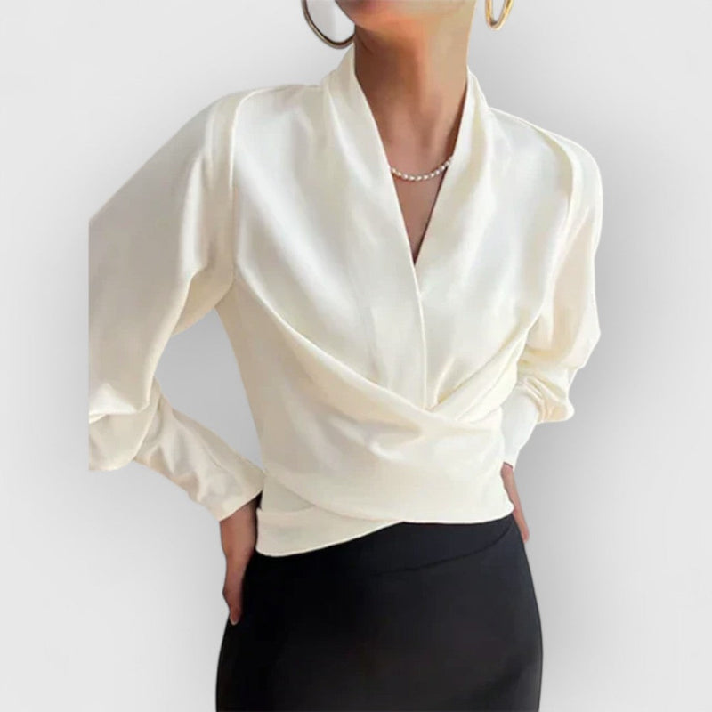 Marie – Elegant bluse med V hals og lange ærmer