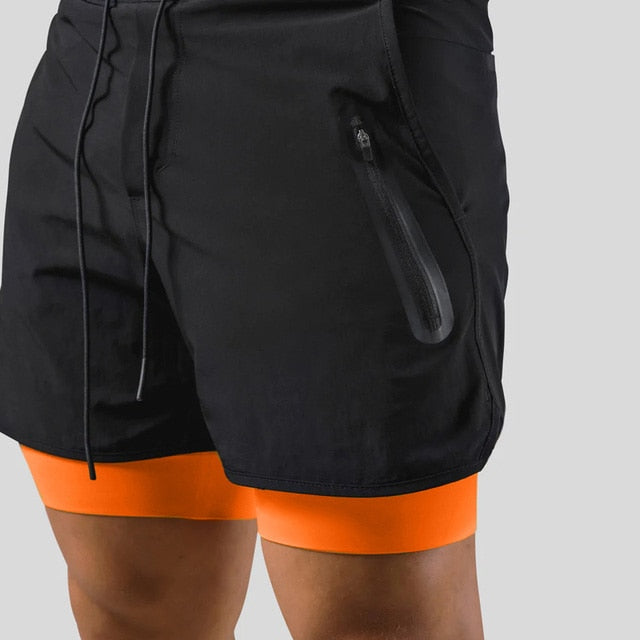 Jaxon – 2 i 1 sportsshorts med lynlåslommer og snøre i taljen