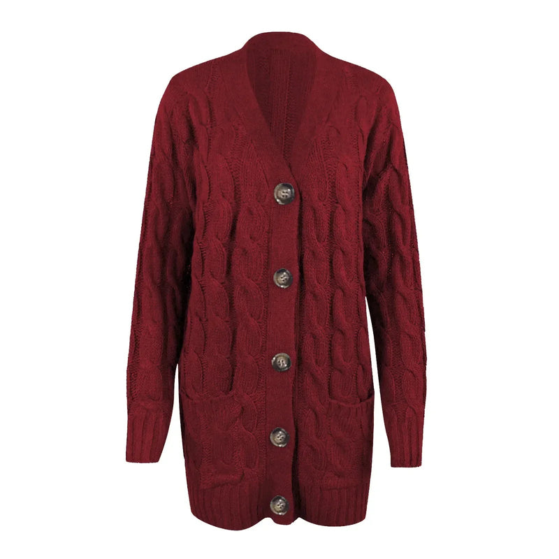 Laura – Moderne cardigan med lange ærmer og knaplukning