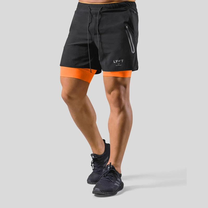 Jaxon – 2 i 1 sportsshorts med lynlåslommer og snøre i taljen