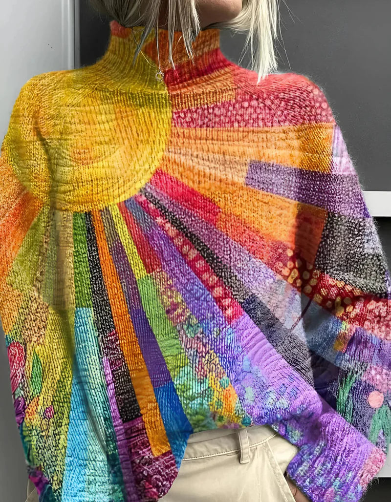 Sophia - Farverig oversize trøje med rullekrave og lange ærmer