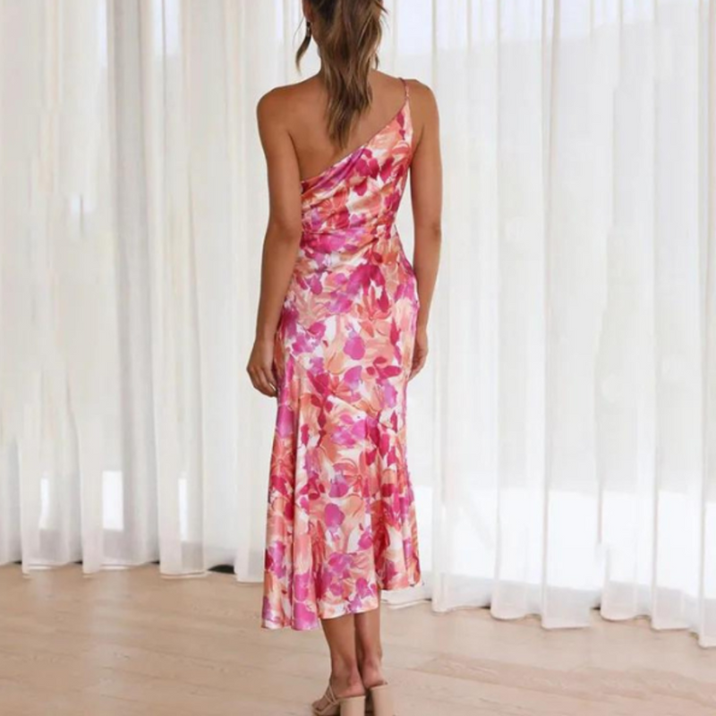 Lily - Modern én skulder kjole med blomsterprint