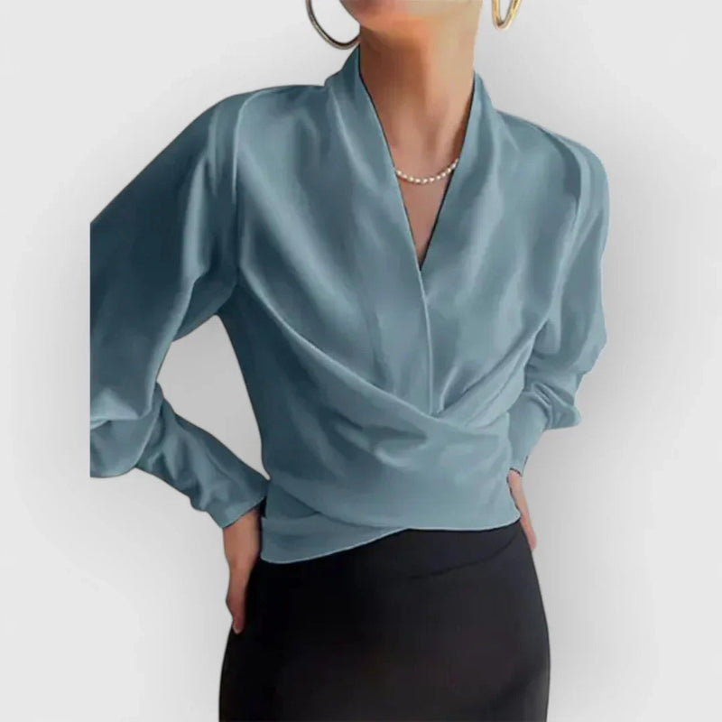 Marie – Elegant bluse med V hals og lange ærmer