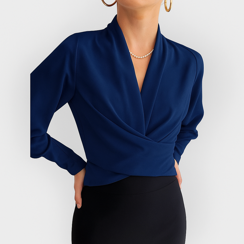 Marie – Elegant bluse med V hals og lange ærmer