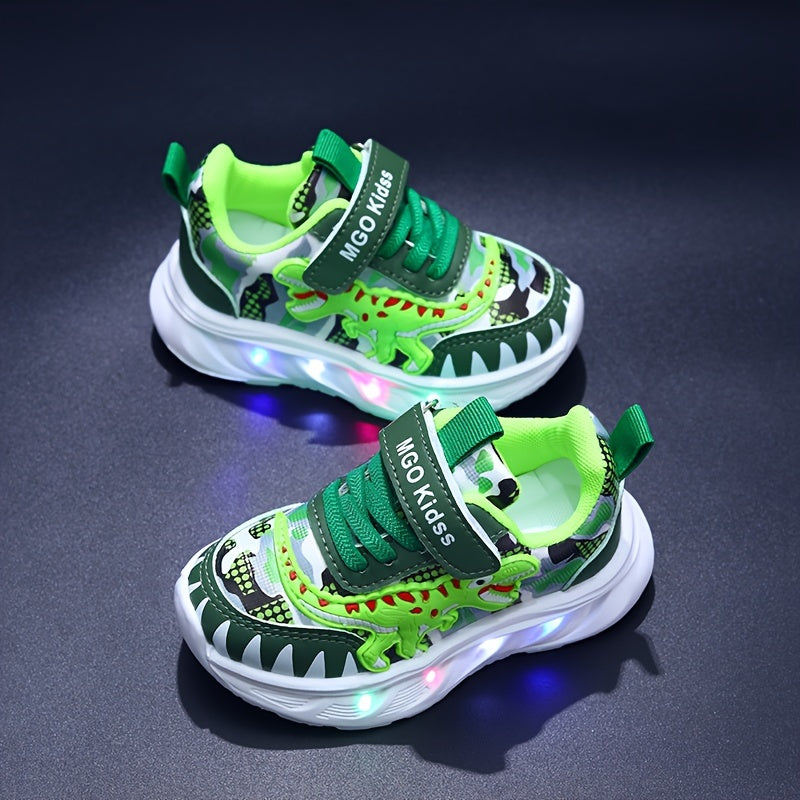 DinoSteps – Lyssko med dinosaur-design, LED-såler og nem velcrolukning