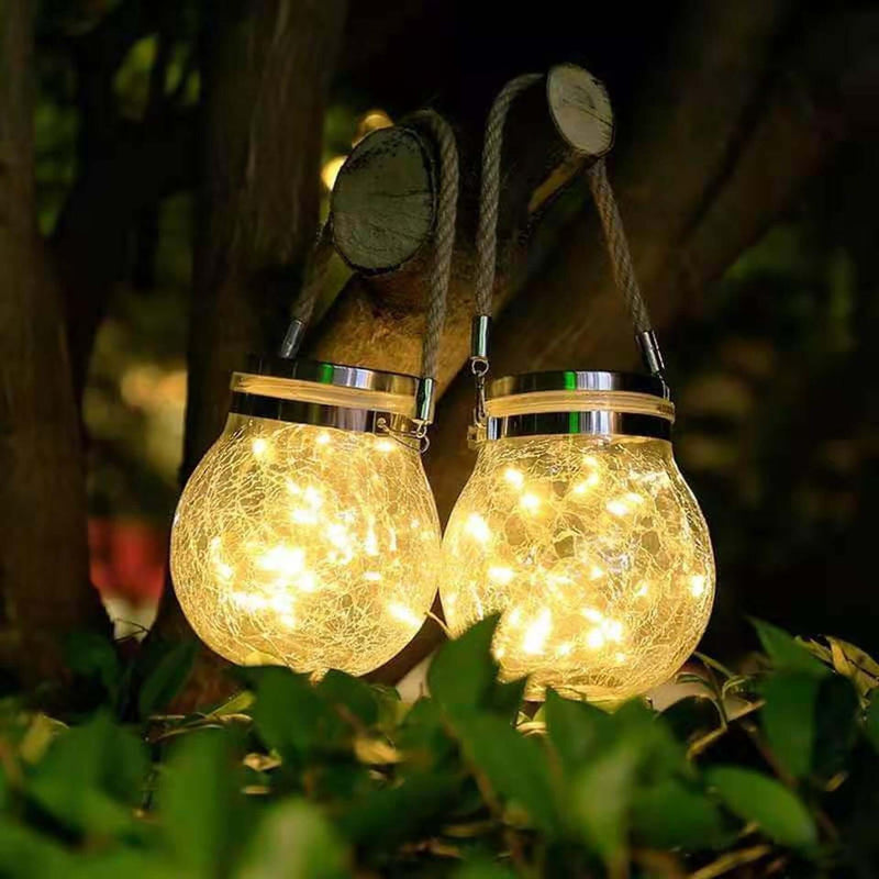 GlowCraft – Pandentlampe med knust ismønster og solcelledrevet lampe