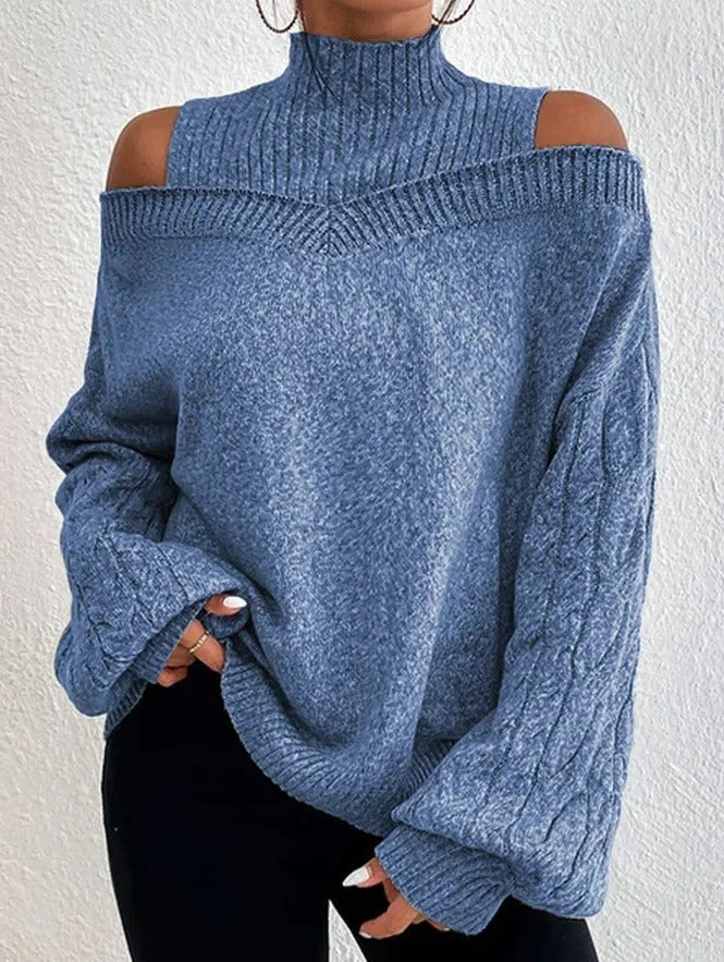 Tessa - Off-Shoulder Højhalset Sweater