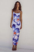 Leona - Ærmeløs bodycon kjole med spaghettistropper og blomsterprint