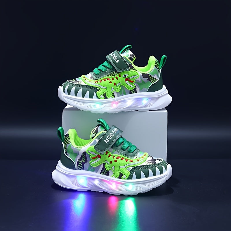DinoSteps – Lyssko med dinosaur-design, LED-såler og nem velcrolukning