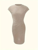 Ella - Midikjole med rynket side og klassisk rund hals