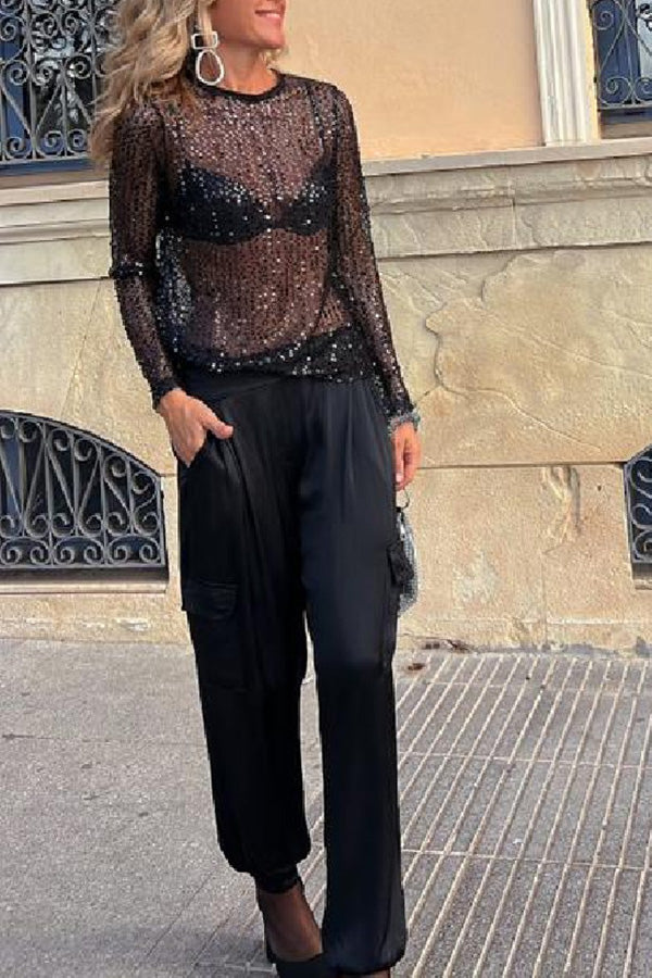 Sonia - Glitrende Bluse med Flared Ærmer