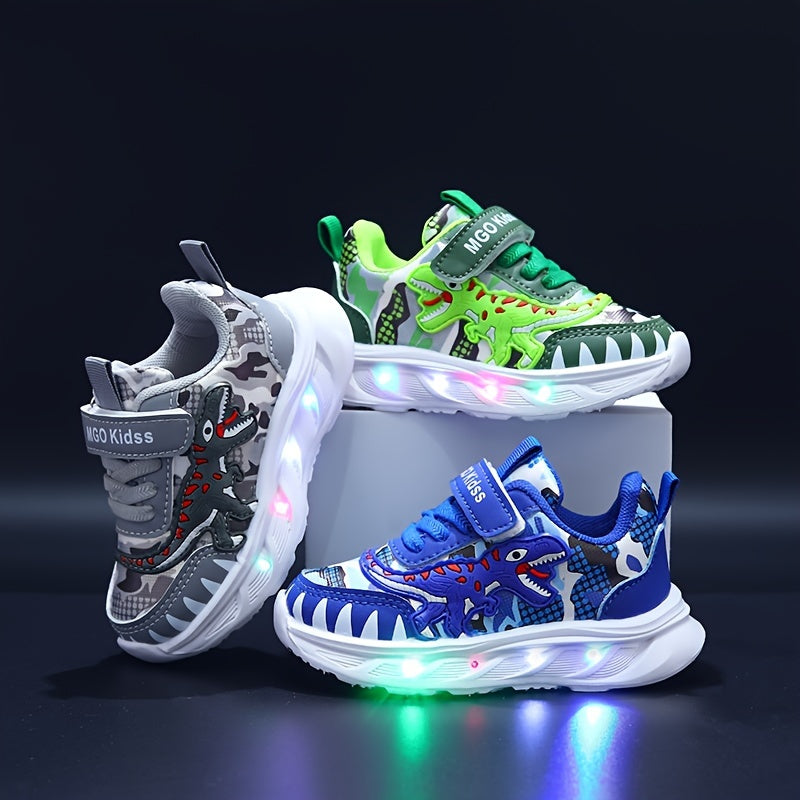 DinoSteps – Lyssko med dinosaur-design, LED-såler og nem velcrolukning
