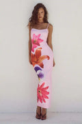 Leona - Ærmeløs bodycon kjole med spaghettistropper og blomsterprint