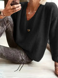 Uma - Hyggelig Dyb V-Hals Sweater med Lange ærmer