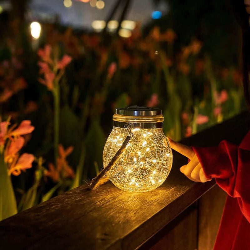 GlowCraft – Pandentlampe med knust ismønster og solcelledrevet lampe