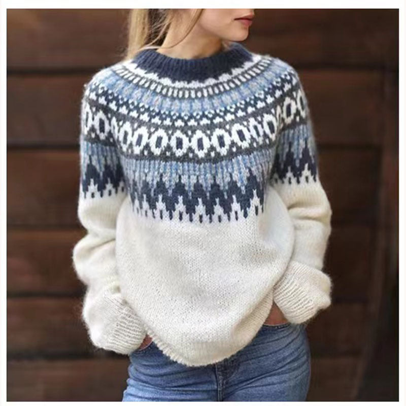 Charlotte - Unik mønstret sweater med lange ærmer og oversized pasform