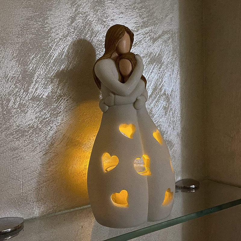 LumiAmor - Evig kærlighed LED lysholder med mor datter statue og varm glød