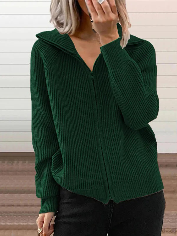 Samantha – Ribbet cardigan med lange ærmer og lynlåslukning