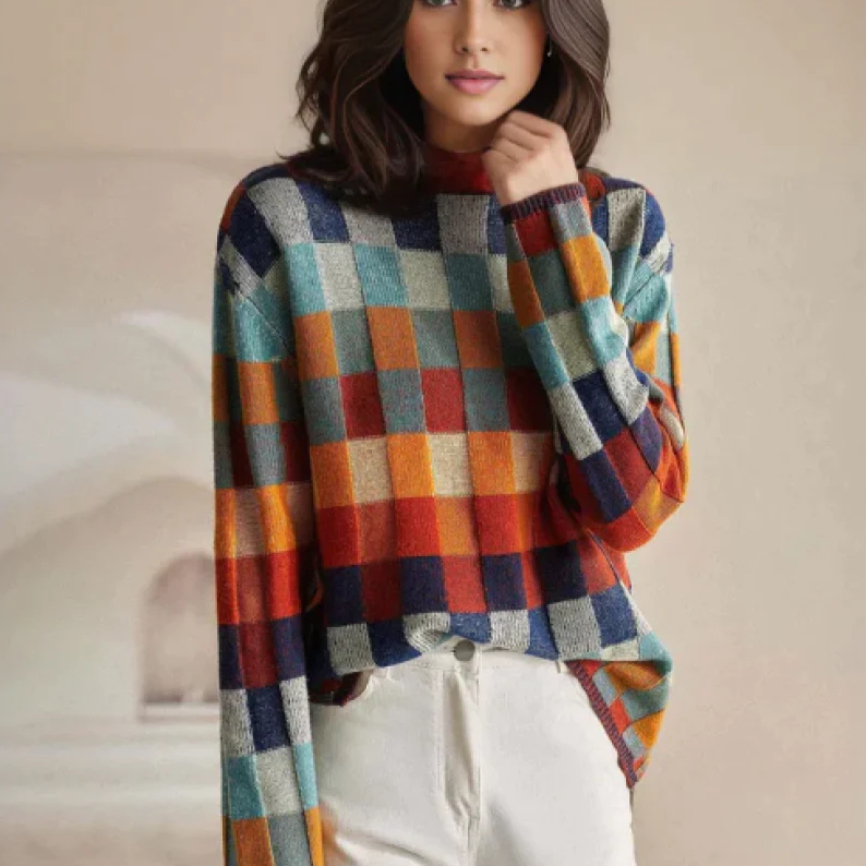 Elizabeth – Overdimensioneret sweater med ternet mønster og lange ærmer