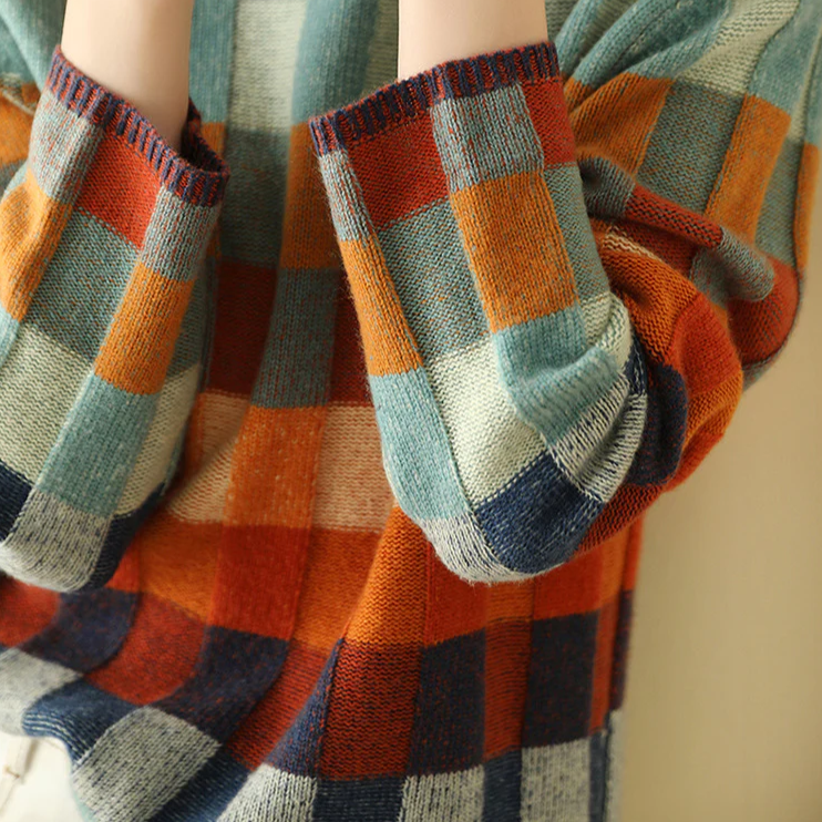 Elizabeth – Overdimensioneret sweater med ternet mønster og lange ærmer