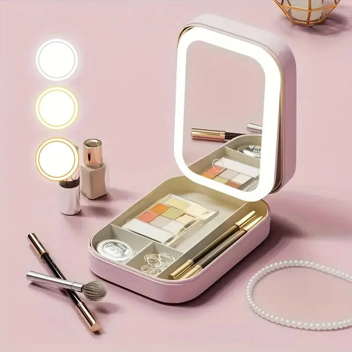 GlowPort – LED makeupspejl med bærbart etui og tydeligt opbevaringsdesign