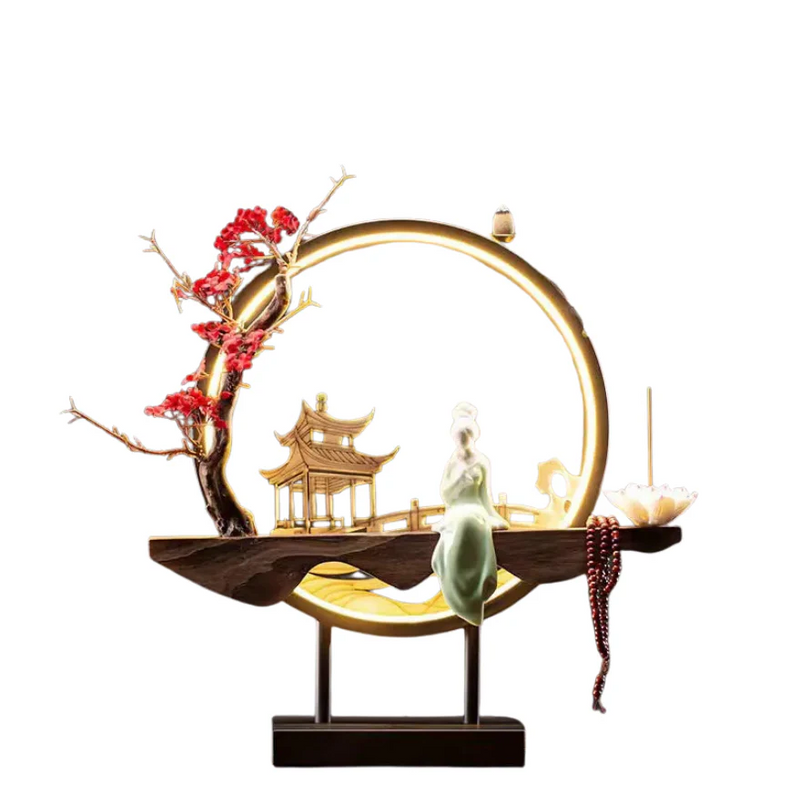 AncientGlow - Håndlavet Keramiklampe med Rundt Engel Design og Røgelse